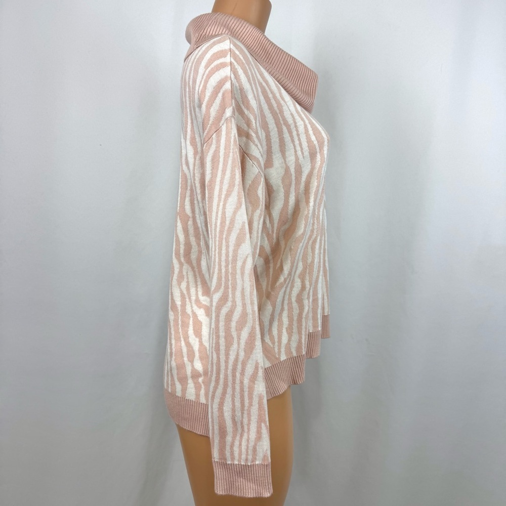 Calvin Klein Women’s S Mock Cowl Neck Sweater Pink/White Zebra Print Long Sleeve - Picture 5 of 10